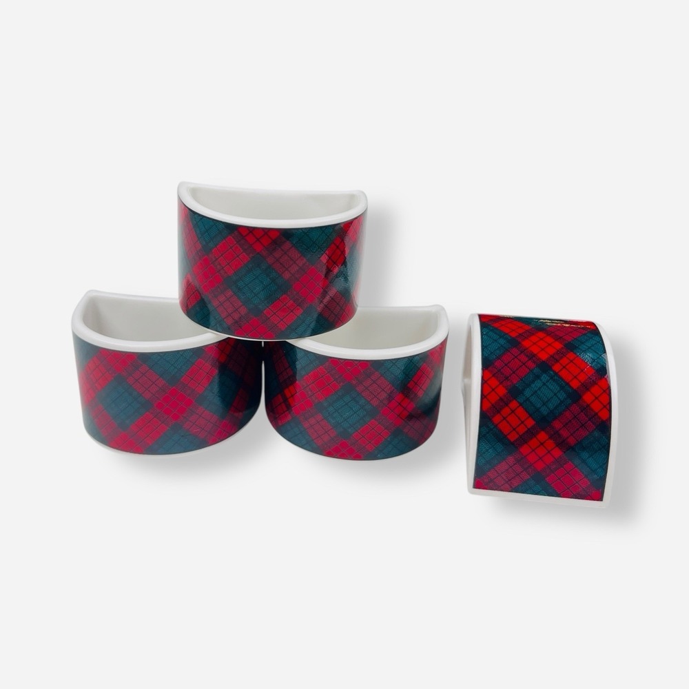 Sasaki Charles Roberts Tartan Napkin Ring Set of 4 Red Green Plaid‎ Christmas